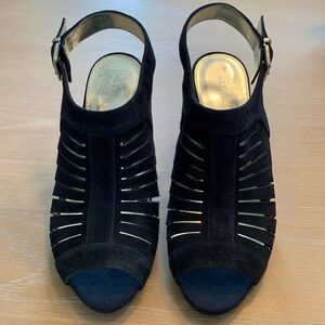 Alfani Leather heels with ankle strap, dark blue, very good condition, Size 9M